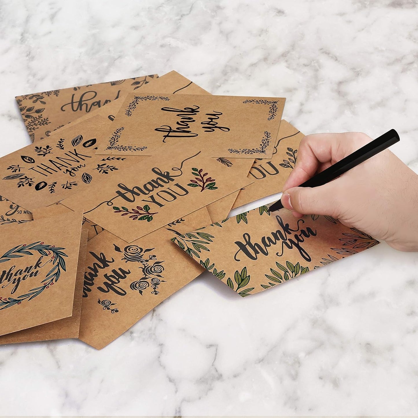 Thank You Cards With Envelopes - 160 Sets Premium Kraft Thank You Cards Bulk - TY Notes with 8 Graceful Designs - Floral Card for Celebration, Wedding, Baby & Bridal Shower 4x6