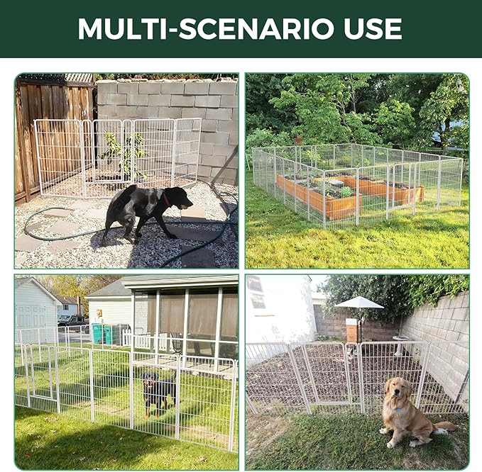 FXW Garden Fence Outdoor for The Yard – 45in(H) x 72.9ft(L) Heavy Duty Metal Animal Barrier for Dog and Rabbit, Decorative Dog Fence, 32 Panels, White