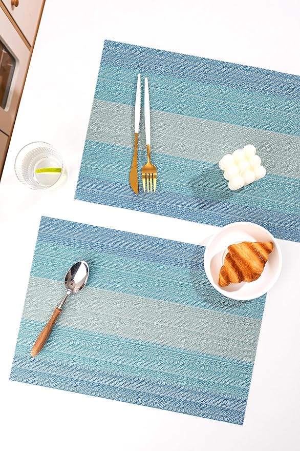 LEXMORE Placemats Set of 4 Vinyl/Plastic Woven Place Mats for Kitchen Table Indoor/Outdoor Washable Placemat Wipeable Dining Table Mats(Ocean Geode)