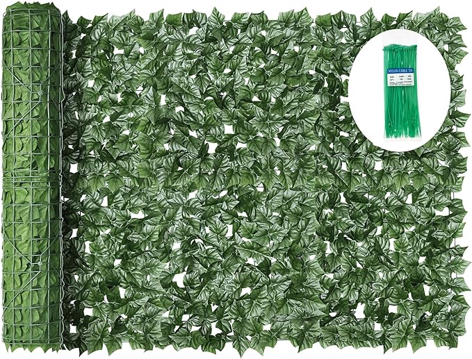KASZOO Artificial Ivy Privacy Fence Screen, 120x40in Artificial Faux Privacy Fence Artificial Hedge Fence Panel Balcony Privacy Screen Decoration for Patio, Balcony, Wall, Backyard Indoor Outdoor