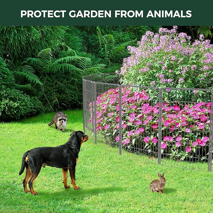 FXW Garden Fence Outdoor for The Yard – 45in(H) x 109.4ft(L) Heavy Duty Metal Animal Barrier for Dog and Rabbit, Decorative Dog Fence, 48 Panels, Silver