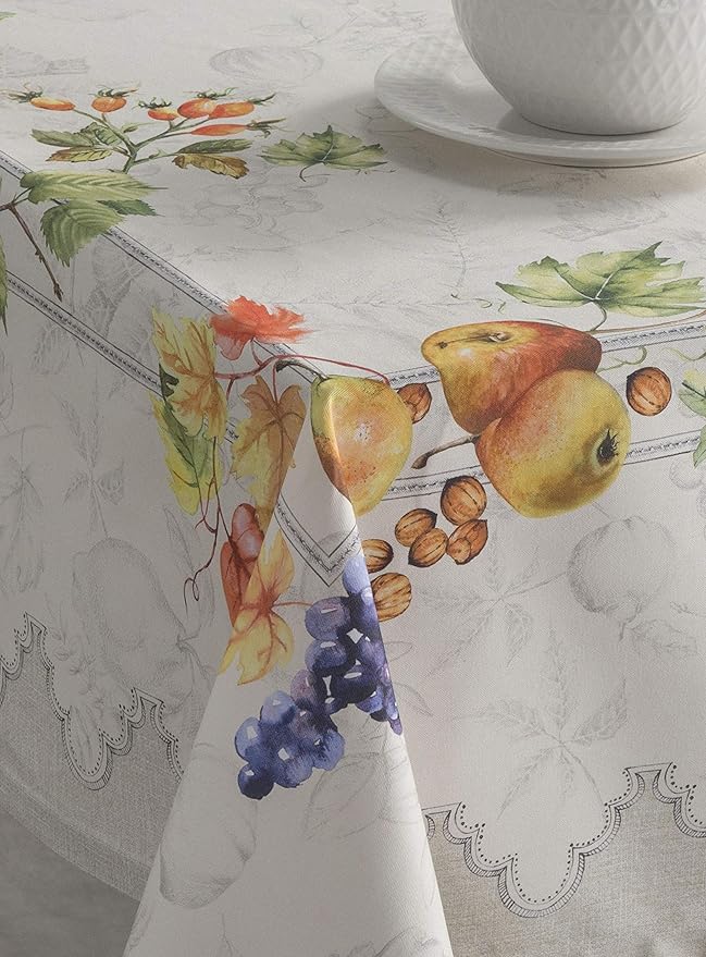 Maison d' Hermine Table Cloth Rectangle Table 100% Cotton 60 x 120 Inches Fall Tablecloth Reusable Everyday Use for Thanksgiving Christmas Decorations Dining Farmhouse Party (Fruit D'Hiver)