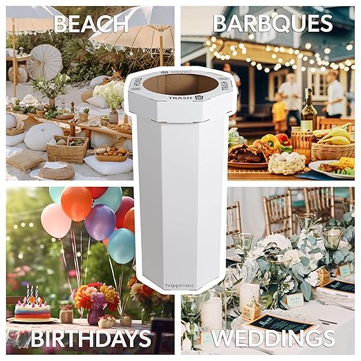 Eyely MPH1300E-SET2 Sal 25-Gallon Disposable Corrugated Cardboard Event Trash Can and Recycling Bin for BBQs, Beach, Parties & Events & Outdoor Activities, Cotton White (Set of 2)