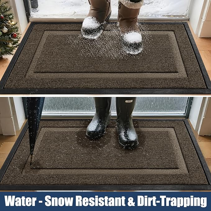 Extra Large Front Door Mat Outside Entrance Indoor Doormat, 71" x 24" Outdoor Mats for Patio Waterproof, Outdoor Door Mats for Outside Entry, Indoor Rugs for Entryway, Sturdy Natural Rubber, Begie