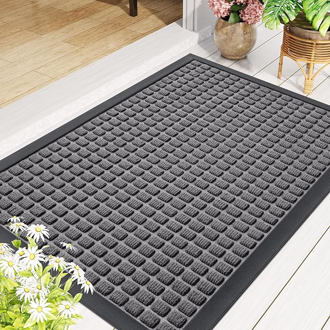 Smiry Front Door Mat Outside Entrance, Heavy Duty Natural Rubber Doormat, Non Slip, Trap Dirt and Moisture, Easy Clean, Low Profile Welcome Floor Mats for Indoor Outdoor Entry, 70x46.5 Inch, Mix Grey
