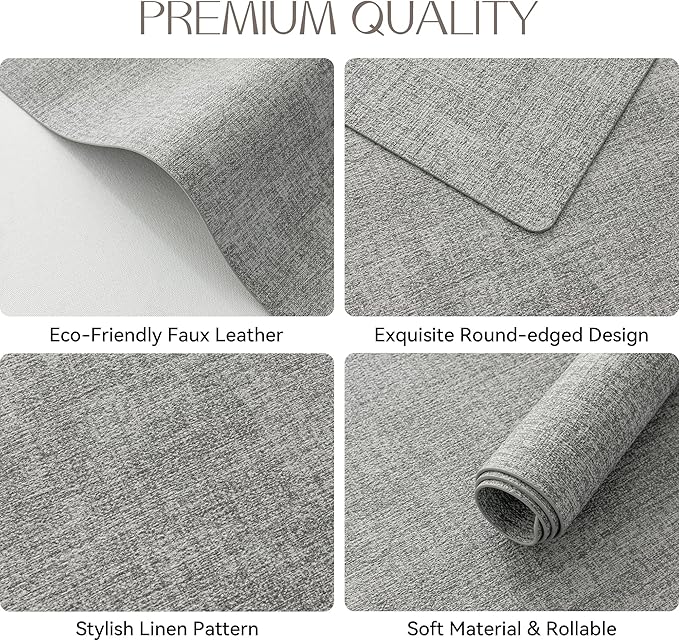 Romanstile Vinyl Placemats Set of 6-12 X 17 Inch - Heat Resistant Place Mats 100% Waterproof Oilproof Wipeable Reversible Faux Leather Table Mats for Kitchen, Dining, Party, Outdoor, Light Grey