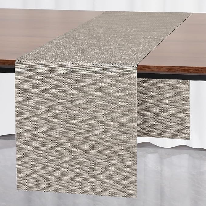 Myir JUN Table Runner, Vinyl Table Runner Indoor Arbitrarily Cropped Runner for Table Heatproof for Home Party (Golden Silver, 15 x 94 inch)