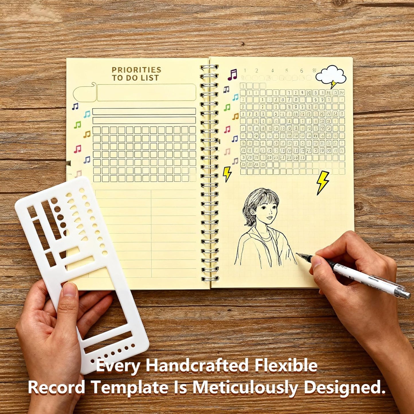 3 Pcs Journal Stencil Set – Reusable Flexible Templates for Dotted Journals & Planners, Drawing & Lettering Aids for DIY Checklists, Calendars, Scrapbooking & Daily Tracking (C)