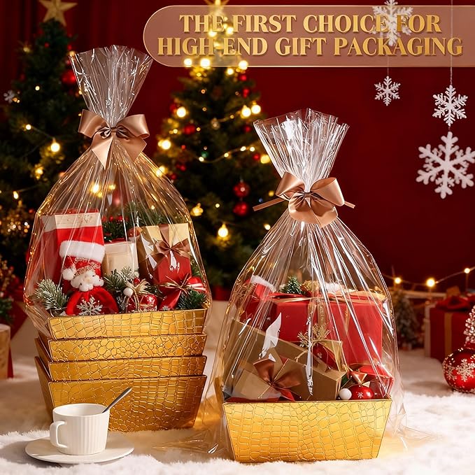 Wonderjune 20 Pcs Valentines Day Gift Baskets Empty To Fill Baskets For Gifts Empty With Gift Bag Bow Valentines Gifts Storage Basket Bulk for Wedding Party Wrapping(Gold)