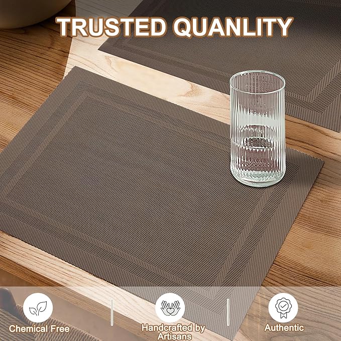 BETEAM Placemats Set of 8, Woven Vinyl Placemat for Dining Table Washable Wipeable Kitchen Place Mats Durable Indoor Outdoor Table Mats
