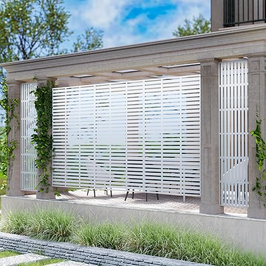 Casaphoria Metal Privacy Screen Outdoor, 72" H x 47" W Freestanding Decorative Privacy Screen for Patio Deck Balcony Garden with Stable Base, White Adams