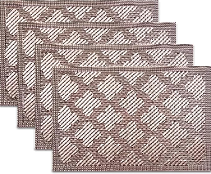 Vinyl Placemats Set of 4, Easy to Clean Plastic Washable Table Mats Heat-Resistant Placemats for Dinner Table (Champagne)