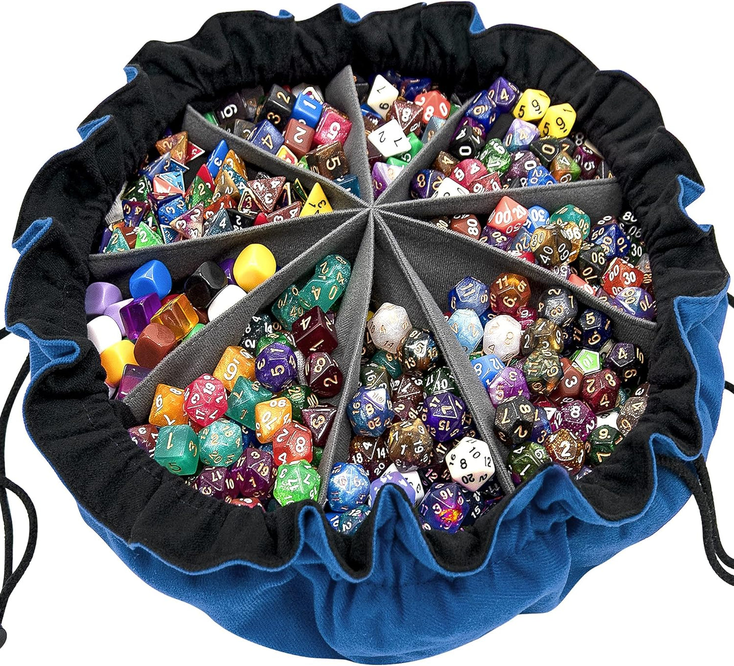 SIQUK Large Dice Bag with Pockets Big Capacity Dice Bag Drawstring Dice Pouch DND Dice Storage Bag for RPG MTG Table Games, Hold Over 300 Dice, Dark Blue