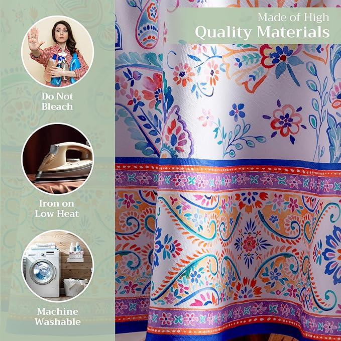 Maison d' Hermine Table Cloth Round Table 100% Cotton 69 Inches Tablecloth Reusable Decorative Everyday Use for Dining Room, Farmhouse, Home, Party, Festive & Wedding Spring Summer - Indian Floral