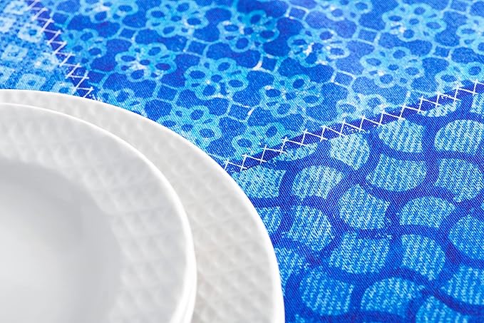 Maison d' Hermine Table Cloth Rectangle Table 100% Cotton 60 x 120 Inches Tablecloth Reusable Decorative for Dining Room, Farmhouse, Home, Party, Festive & Wedding Spring Summer - Indigo Love