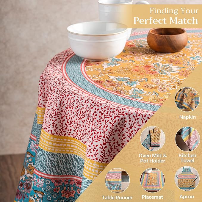 Maison d' Hermine Table Cloth Round Table 100% Cotton 63 Inches Tablecloth Reusable Decorative Everyday Use for Dining Room, Farmhouse, Home, Party, Festive & Wedding Spring Summer - Marquise