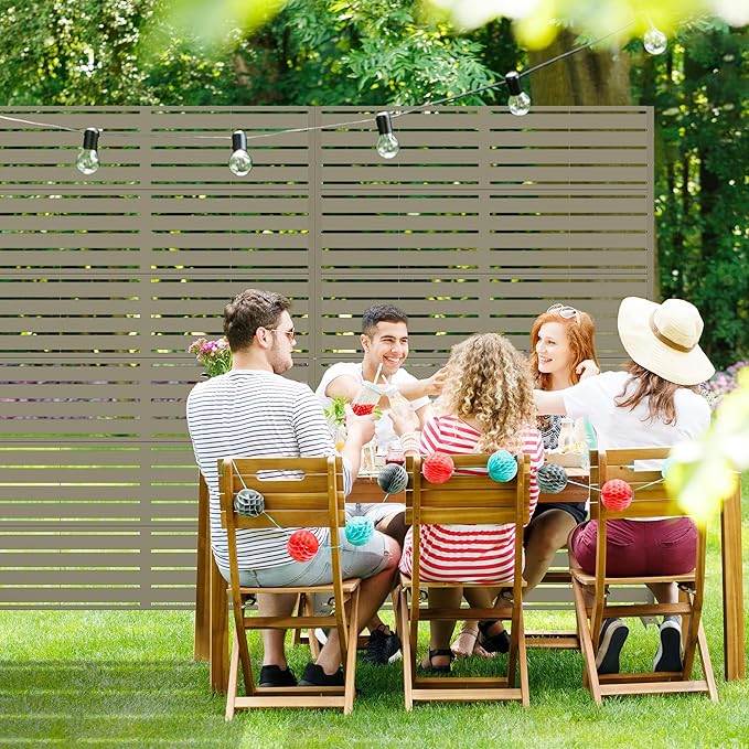 Casaphoria Metal Privacy Screen Outdoor, 72" H x 47" W Freestanding Decorative Privacy Screen for Patio Deck Balcony Garden with Stable Base, Green-Louvered