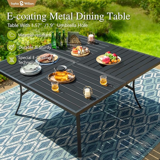Sophia & William Outdoor Dining Set Patio Dining Sets Patio Table and Chairs Set 9 Pieces Square Outdoor Dining Table 60" for 8 with Swivel Patio Chairs for Garden Pool All Weather Blue