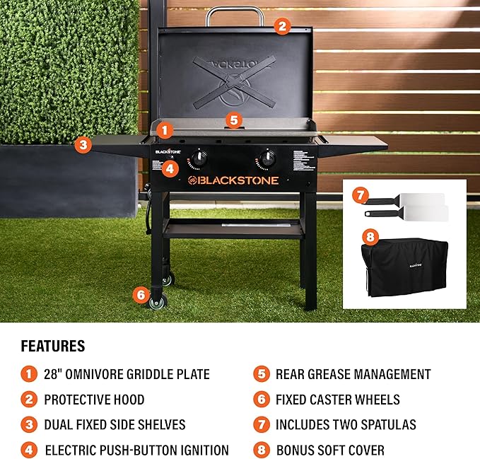 Blackstone 2450AZ 28" Omnivore Griddle Bundle with Soft Cover and Two Spatulas