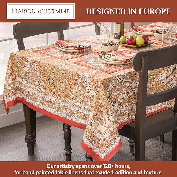 Maison d' Hermine Table Cloth Rectangle Table 100% Cotton 54 x 72 Inches Tablecloth Reusable Decorative Everyday Use for Dining Room, Farmhouse, Home, Party, Festive & Wedding - Kashmir Paisley