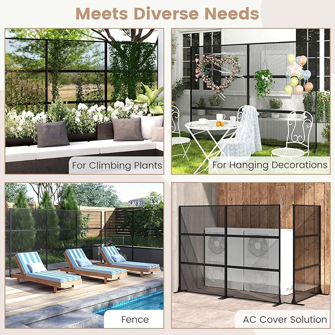 Giantex 2 Panels Metal Privacy Screen, 72''H x 48''W Powder-Coated Decorative Outdoor Fence Panel, Wall Divider for Room Separation, Freestanding Patio Divider for Balcony & Yard (Mesh Pattern)