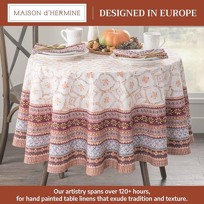 Maison d' Hermine Table Cloth Round Table 100% Cotton 69 Inches Fall Tablecloth Reusable Everyday Use for Thanksgiving Christmas Decorations Dining Farmhouse Party (Fair Isle)