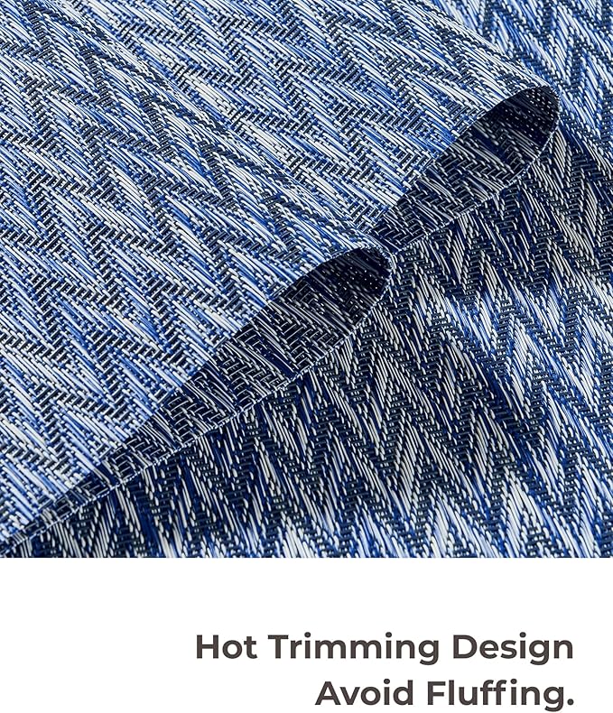 Leetaltree Blue Placemats Set of 4 - Heat Resistant Non-Slip Place mats for Dining Table, Washable Durable PVC Vinyl Woven Table Mats（Blue Zigzag, 4）