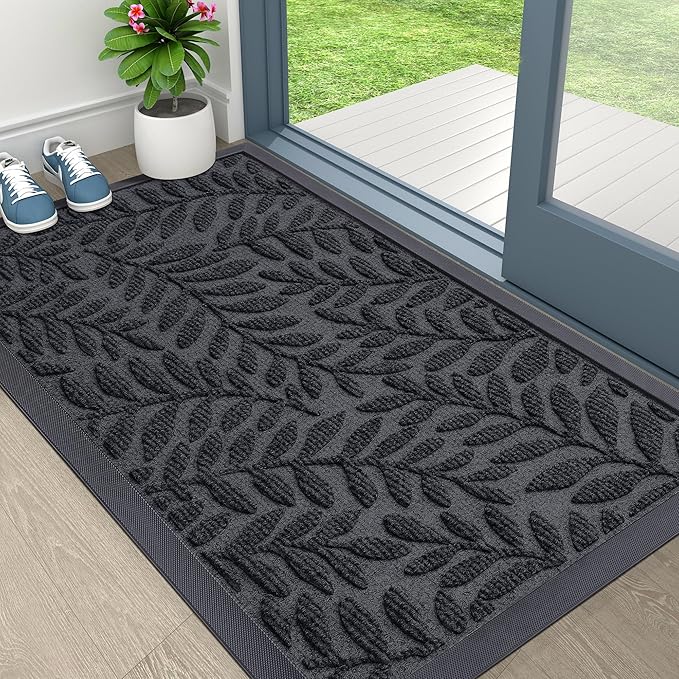 OLANLY Door Mat Indoor Outdoor Entrance, 29.5x17, Waterproof All-Weather All-Season Doormat, Sturdy Natural Rubber, Stain and Fade Resistant, Low Profile, Easy Clean Patio Entryway Mat, Medium Grey