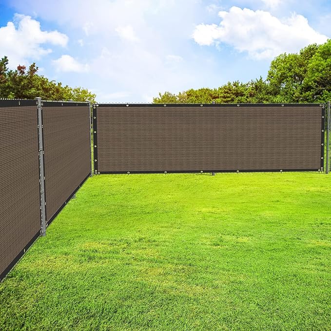 ECOOPTS 8'x233' Privacy Fence Screen Windscreen with Copper Grommets, Fit for Commercial Fence and Residential Garden Outdoor 90% UV Blockage, Cable Zip Ties Included (Brown)