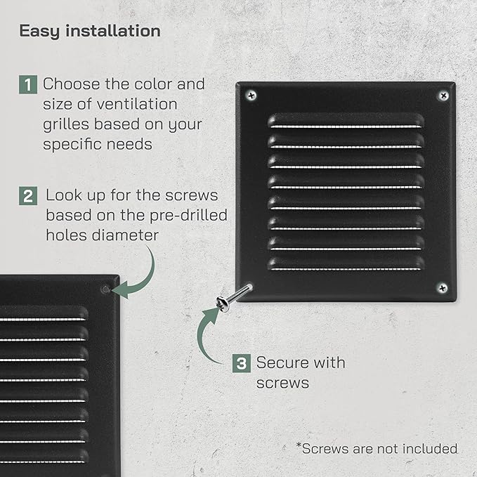 Vent Systems 5 x 5 Inch (Inner) - Pack of 5 - Black Metal Soffit Vent Cover - Durable Square Air Vent Grille with Mesh Screen - Weather Resistant Ventilation Grill - Wall & Ceiling Indoor & Outdoor