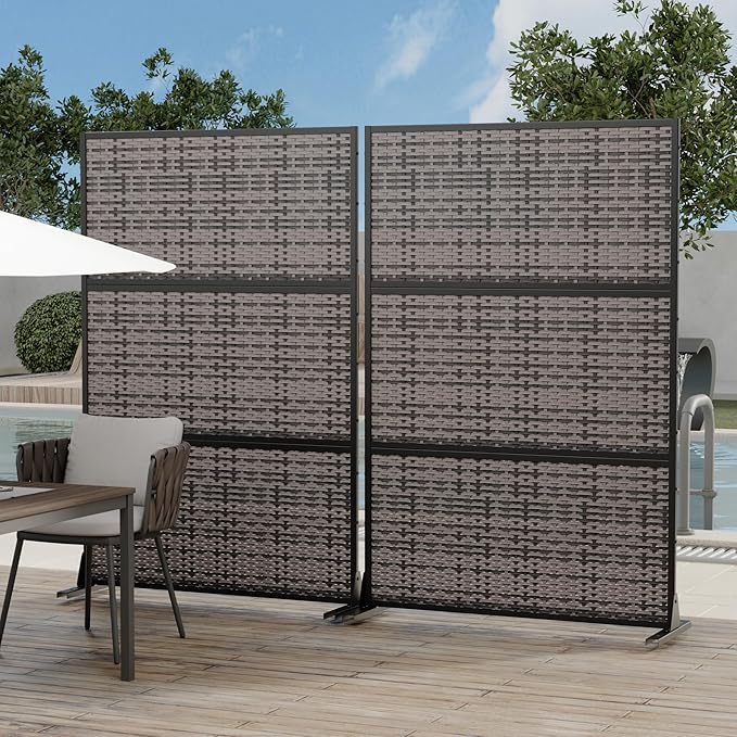 Casaphoria Metal Privacy Screen Outdoor, 72" H x 47" W Freestanding Decorative Privacy Screen for Patio Deck Balcony Garden with Stable Base, Black-crossbanding