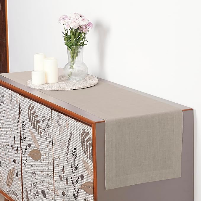 D'Moksha Homes Linen Natural Table Runner 120 Inches Long - 100% Pure Linen Dining Table Runner 14 x 120 Inch for Valentines, Holiday - Machine Washable
