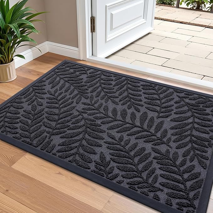 OLANLY Door Mat Indoor Outdoor Entrance, 36x24, Waterproof All-Weather All-Season Doormat, Sturdy Natural Rubber, Stain and Fade Resistant, Low Profile, Easy Clean Patio Entryway Mat, Black