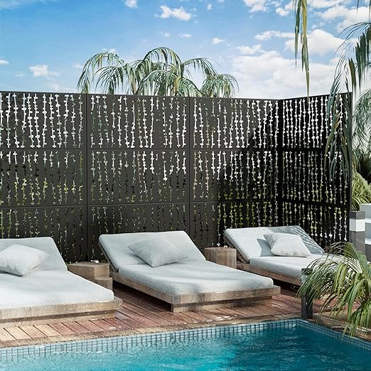Casaphoria Metal Privacy Screen Outdoor, 72" H x 47" W Freestanding Decorative Privacy Screen for Patio Deck Balcony Garden with Stable Base, Black-David