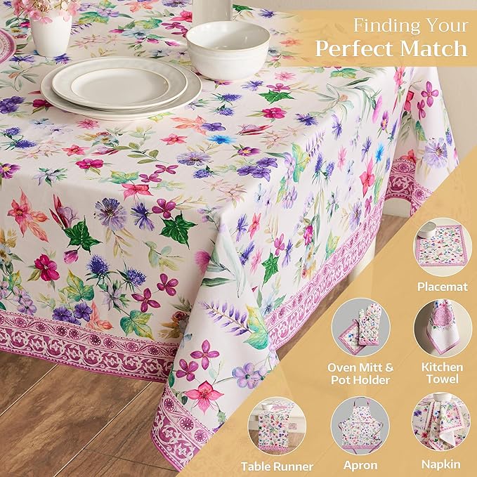 Maison d' Hermine Table Cloth Rectangle Table 100% Cotton 60 x 90 Inches Tablecloth Reusable Decorative Everyday Use for Dining Room, Farmhouse, Home, Party, Festive & Wedding Spring Summer - Chardon