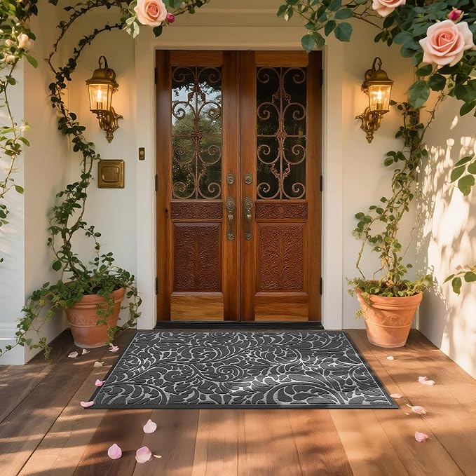 Yimobra Extra Large Door Mat 60x36, Waterproof Sturdy Outdoor Mats for Front Door, Heavy Duty Non-Slip Doormat for Garage Patio Entryway Indoor, Easy Clean, Grey
