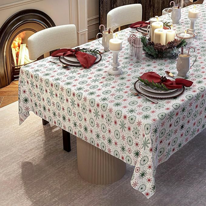 Christmas Tablecloth with Snowflake, Spillproof Waterproof Fabric Table Cloth for Dining, Parties, Holiday, Winter Table Decorations - 54''x72''