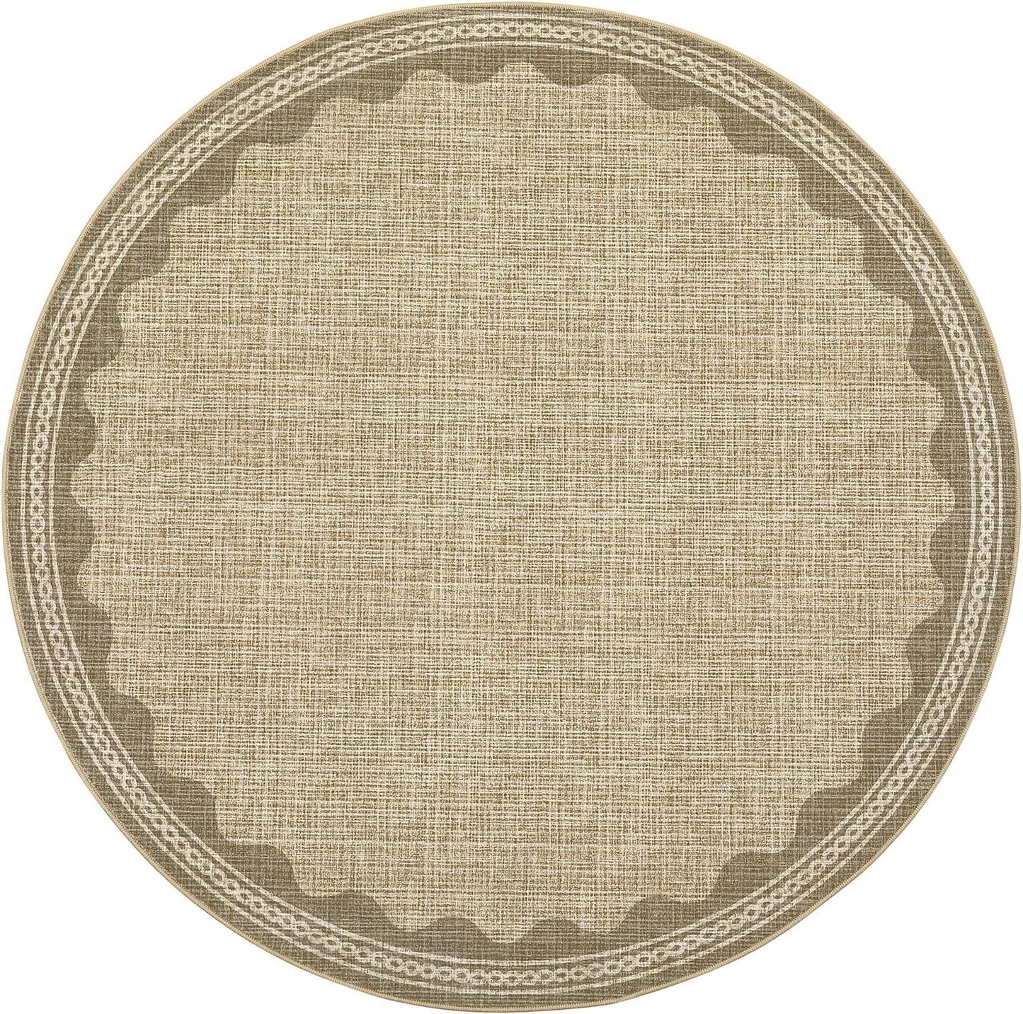 Scalloped Round Rug 6ft, Small Area Rugs Solid JuteRug for Bedroom Girls, Washable Rugs for Living Room, Non Slip Scalloped Round Bath Mat, Soft Dorm Nursery Carpet for Bedside