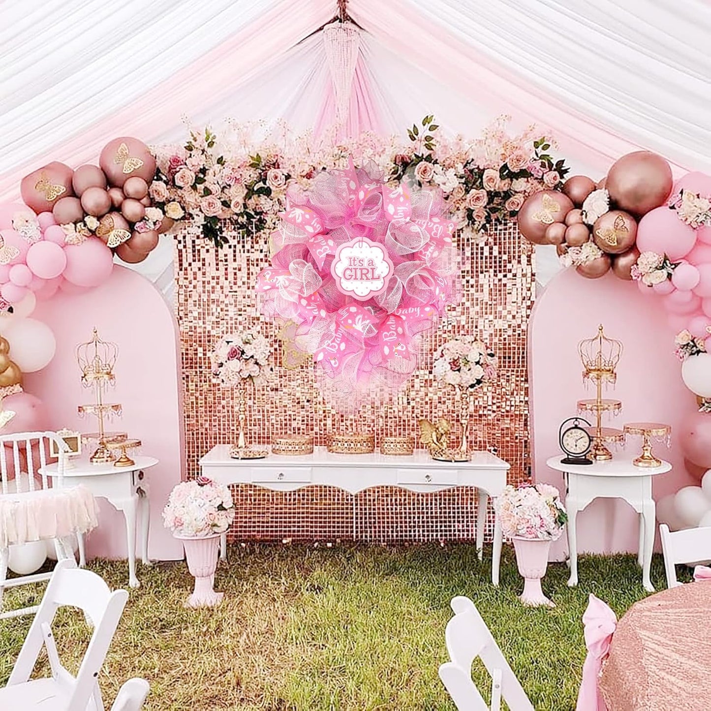 MEEDEE Pink Baby Ribbon for Baby Shower - 2.5 Inch Burlap Wired Ribbon for Diaper Cake, Welcome Home Baby Girl Shower Favors Gift Box Table Decor (10 Yards)