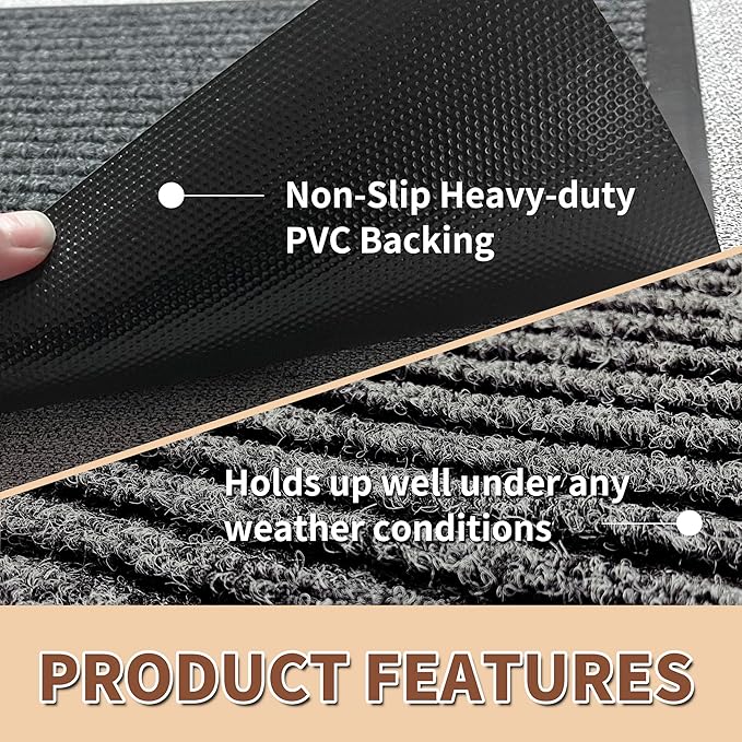 Front Door Mat Outdoor, Non-Slip and Heavy Duty Welcome Mat, Low Profile Easy Clean Indoor Outdoor Doormat for Patio Entryway with Durable PVC Backing. (Dark Grey 36"x24")