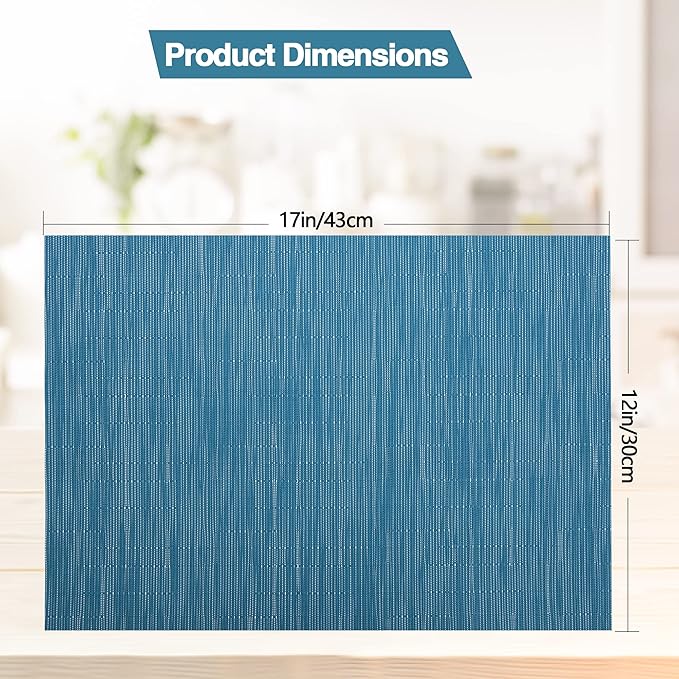 SLKQG Vinyl Placemats Set of 6 - Easy Clean Place Mats - Washable Heat Resistant Table Mats for Dining Table - 17x12 Inch (Sky Blue Turquoise, 6)