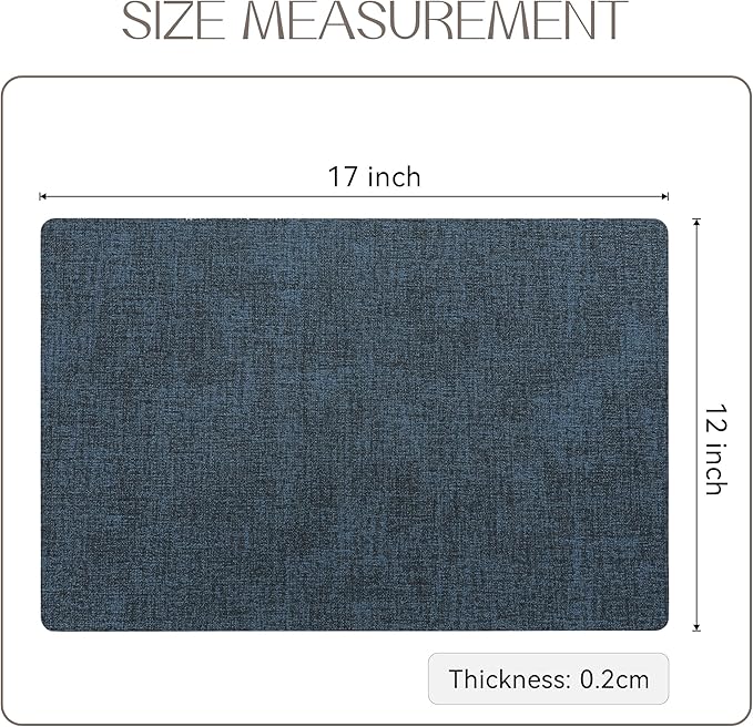 Romanstile Vinyl Placemats Set of 4-12 X 17 Inch - Heat Resistant Place Mats 100% Waterproof Oilproof Wipeable Reversible Faux Leather Table Mats for Kitchen, Dining, Party, Outdoor, Navy Blue
