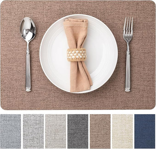 Faux Leather Placemats Set of 8 Vinyl Washable Wipeable Table Mats for Kitchen Dining Table Heat Resistant Waterproof Modern Indoor/Outdoor Placemats Non-Slip Easy Clean Place Mats (Cocoa)