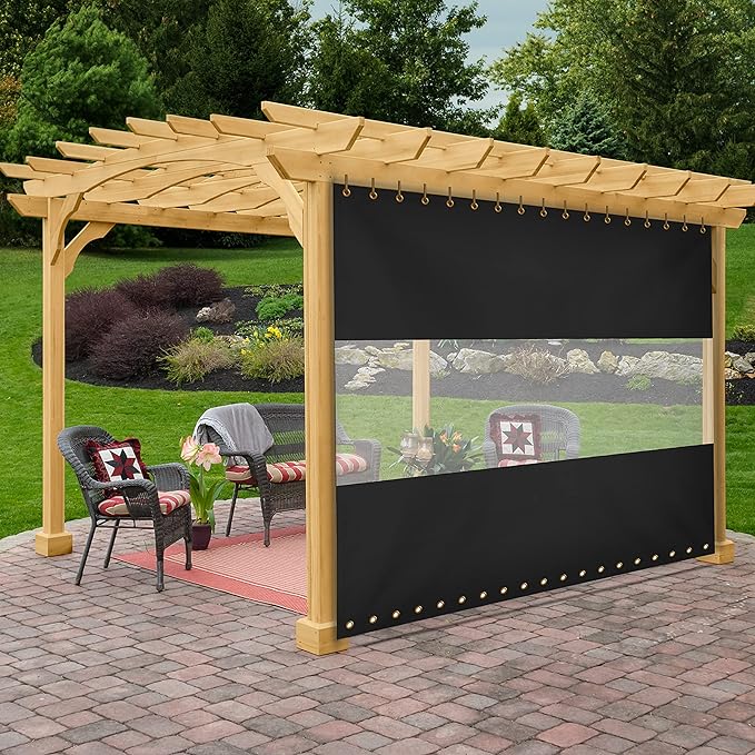 Covers & All Outdoor Clear Panel Curtain, 12 oz Vinyl Outdoor Curtains for Patio, Weather Resistant Waterproof Tarp with Brass Grommets for Pergola, Porch, Gazebos, Balcony (10'H x 8'W Feet, Black)
