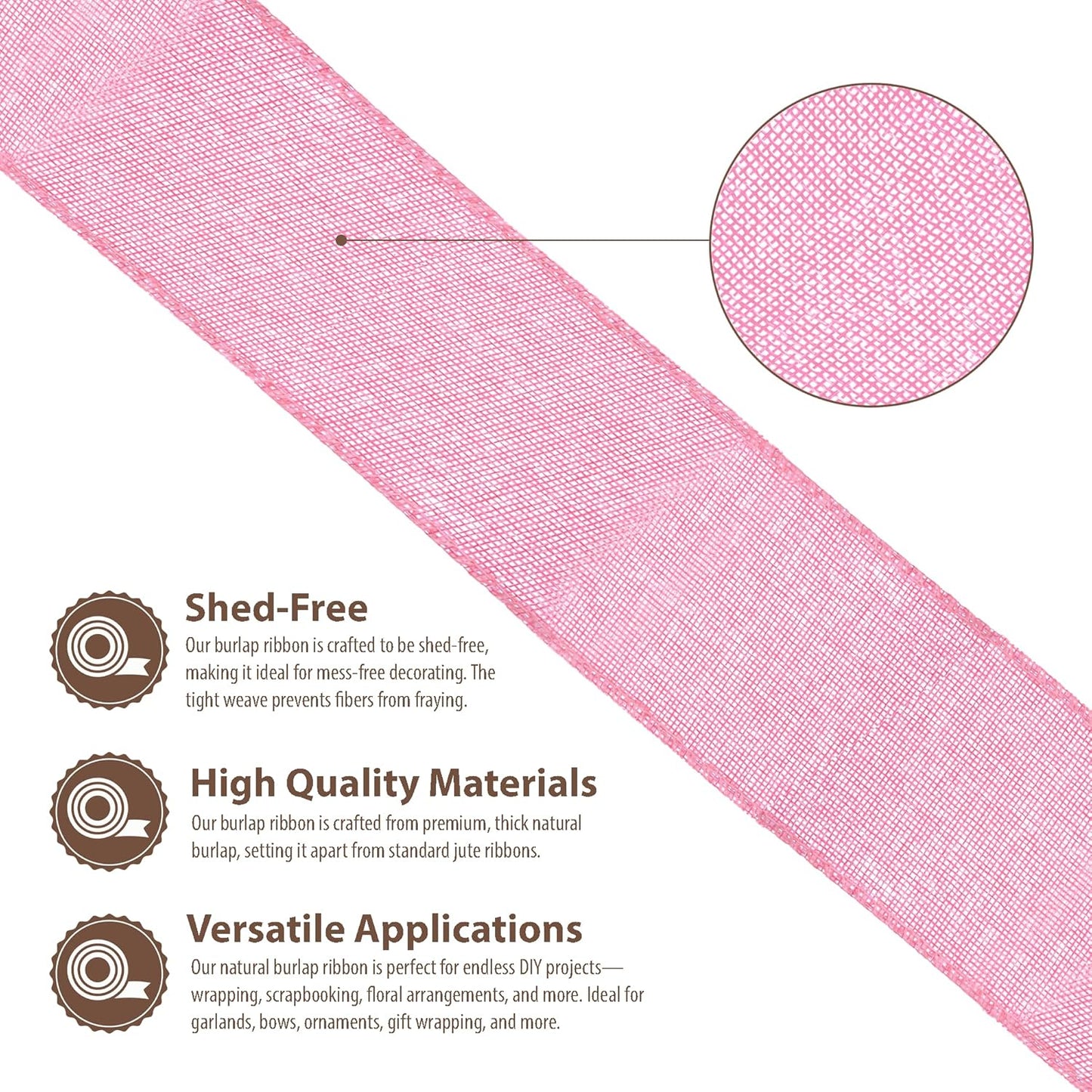 Mandala Crafts Pink Burlap Wired Ribbon 2.5 Inches Wide Jute Ribbons for Crafts - 10 Yds Roll Rustic Burlap Wrap Trim Ribbons for Wreaths Bows Party Decoration