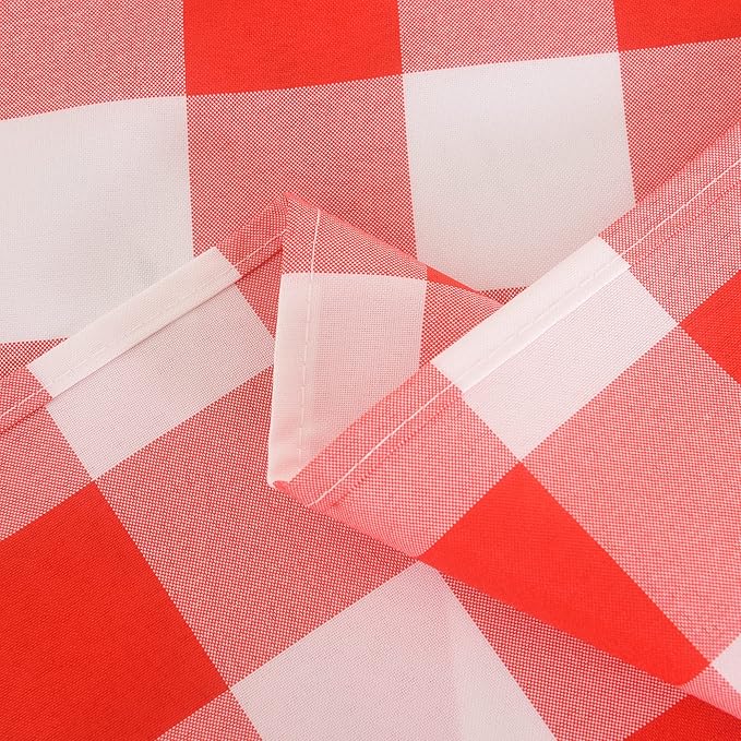 Cupuamon 2 Pack Waterproof Polyester Fabic Rectangle Checkered Tablecloth，60x84 Outdoor Table Cloth，Oil Stain Prevention Table Cloth for Pinics and Parties（Red and White）