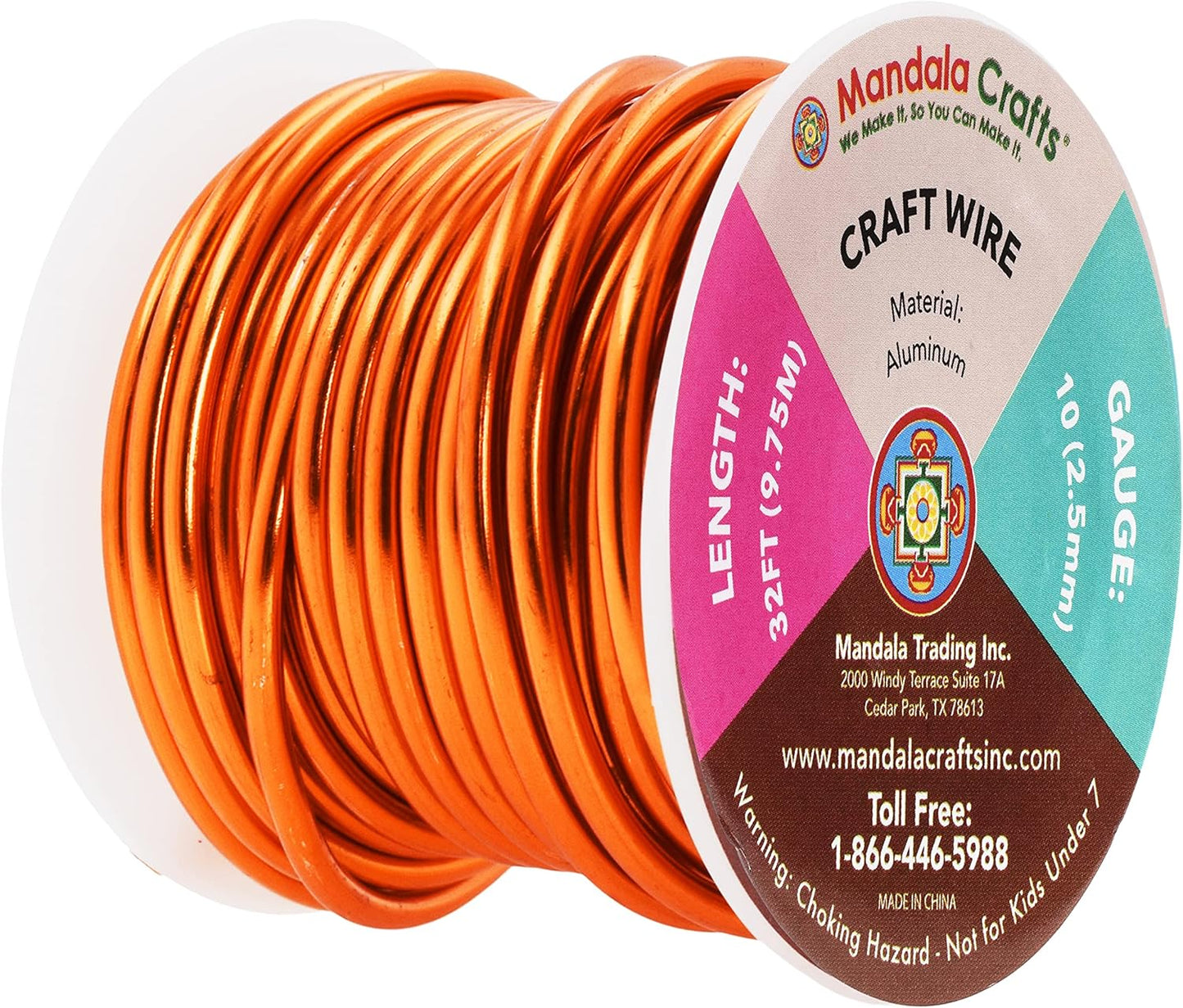 Mandala Crafts 10 Gauge Anodized Aluminum Craft Wire for Jewelry Making - 32 FT Colored Flexible Orange Wire - Bendable for Bonsai Armature Crafting Sculpting
