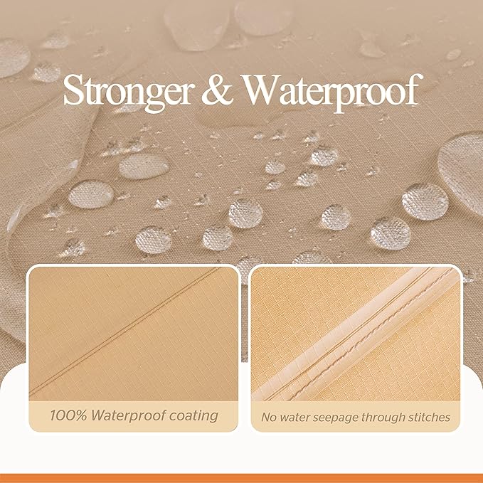 WJ-X3 Large Patio Furniture Cover Waterproof, Rectangular Outdoor Table Chair Set Cover UV Resistant, Heavy Duty Deck Dining Cover, High Wind Resistant, Anti-Fading 108W x 84D x 31H Inches, Beige