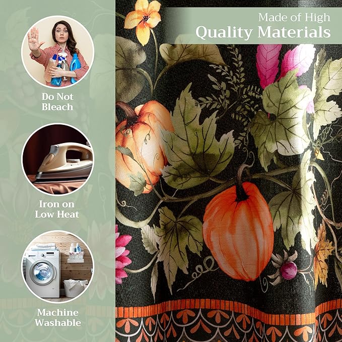 Maison d' Hermine Table Cloth Round Table 100% Cotton 63 Inches Fall Tablecloth Reusable Everyday Use for Thanksgiving Christmas Decorations Dining Farmhouse Party (Pumpkin Garden - Dark Green)