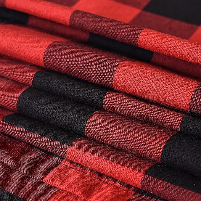 Tosewever Christmas Buffalo Check Plaid Table Runner, Cotton Polyester Blend Classic Family Dinner Table Runners for Indoor Outdoor Parties Events Home Decoration (Red and Black, 14 x 72 Inch)